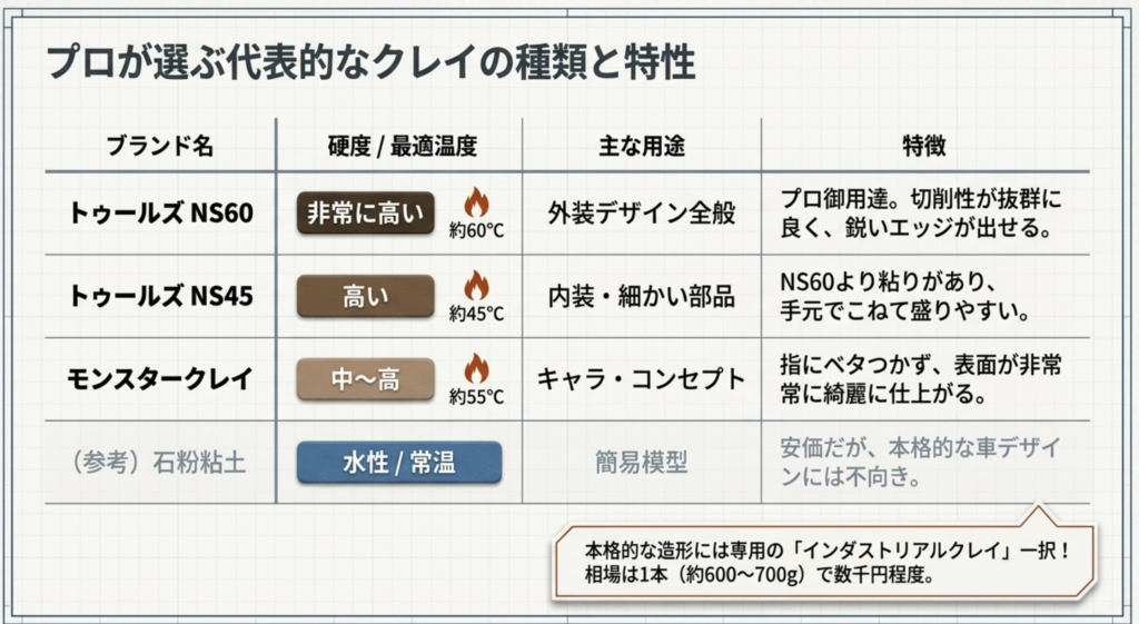 プロが使うモデル用粘土の種類とブランド