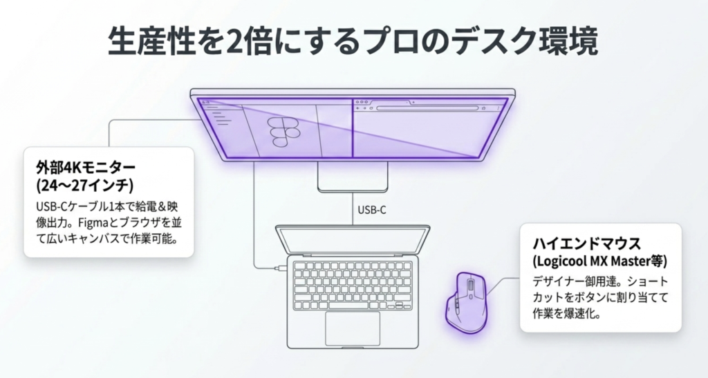 外部モニターとマウスで高める制作効率