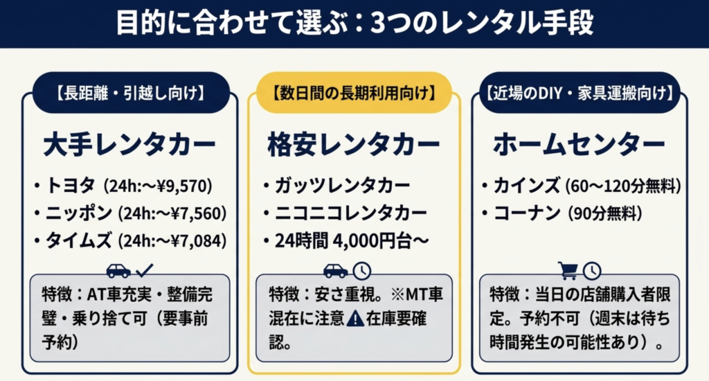 大手レンタカーの料金相場と予約時の注意点