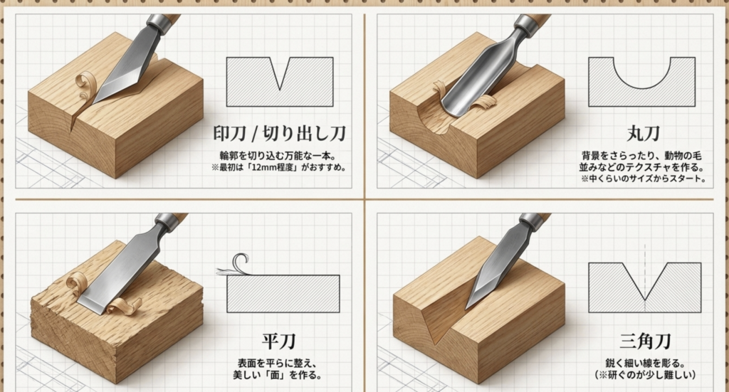 彫刻刀の種類と表現に合わせた道具の選び方