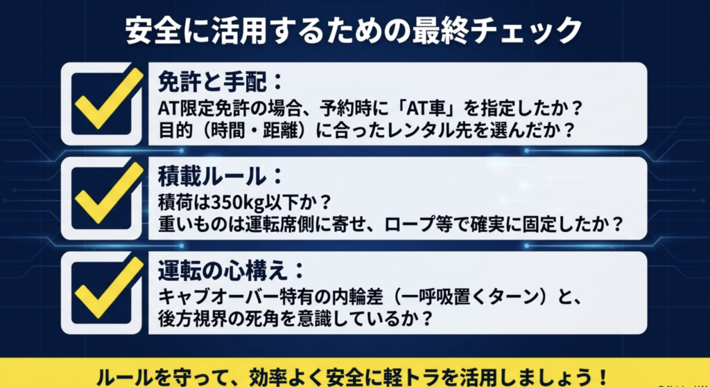 軽トラのレンタルを普通免許で賢く使いこなすまとめ