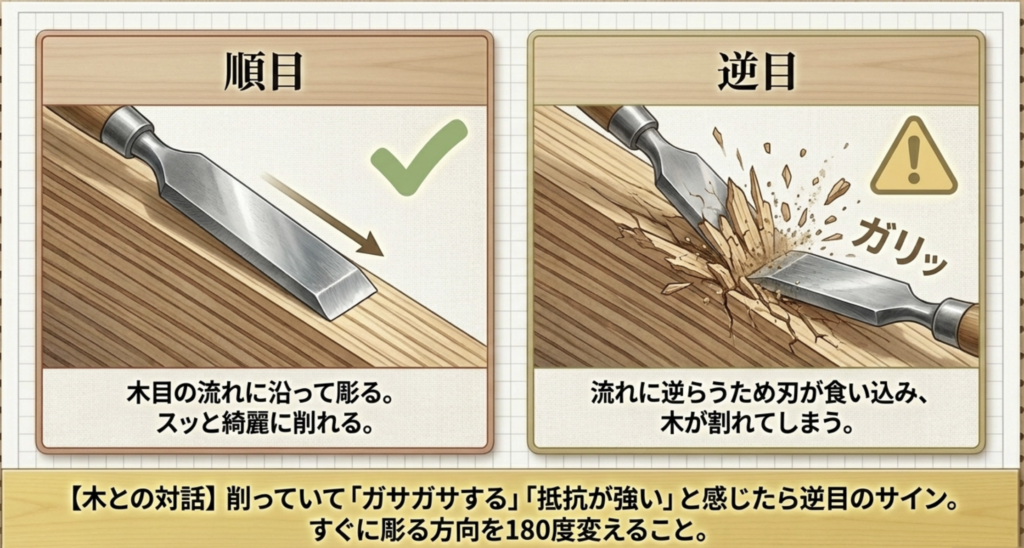 順目と逆目を理解して効率よく削るテクニック